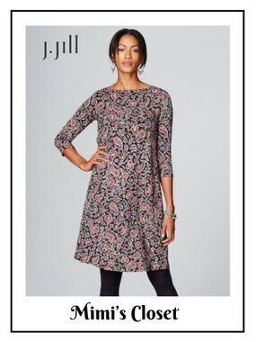 J.JILL Wearever Collection Paisley Floral Ballet Sleeve Dress - XL
